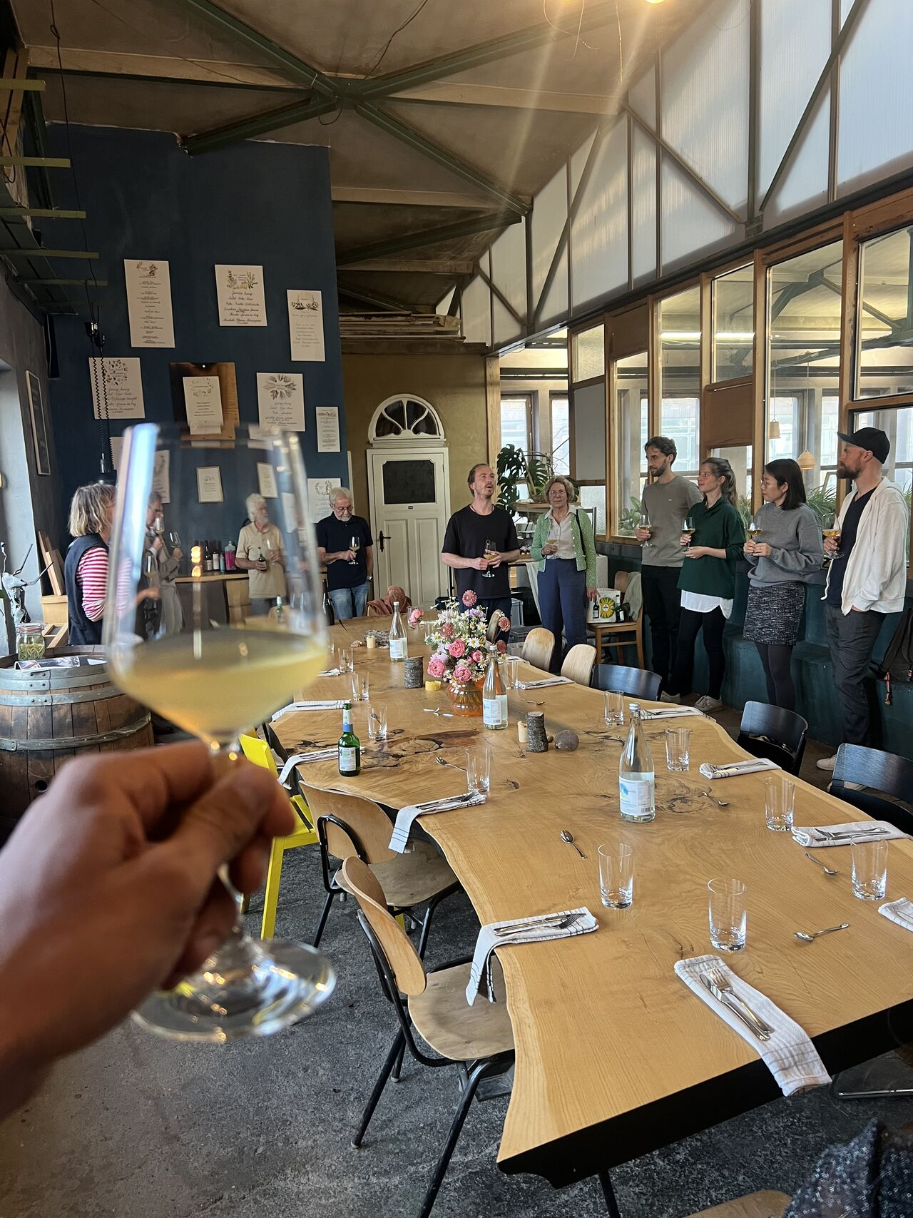 A shared moment over a tasting table